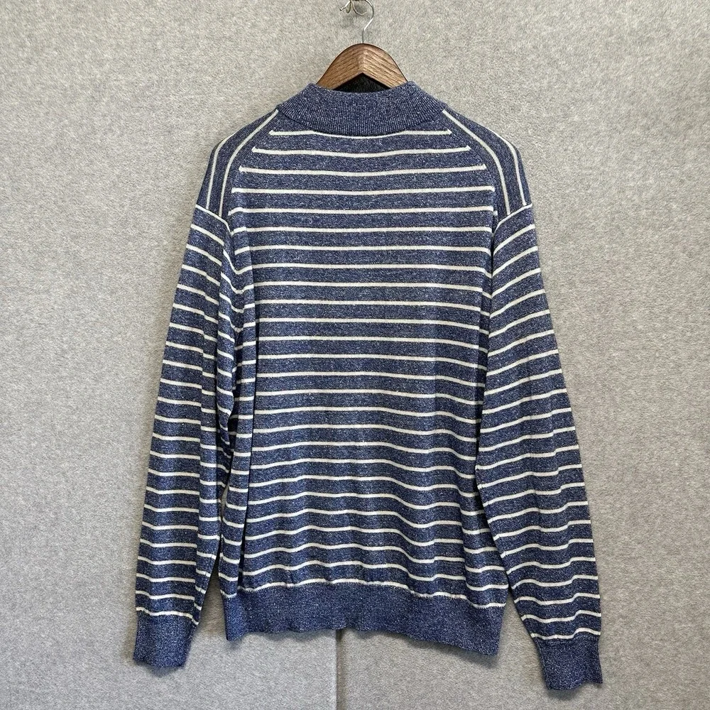 PETER MILLAR‎ Crown Cool 1/4 Quarter Zip Sweater Wool Linen XL Blue Striped Golf